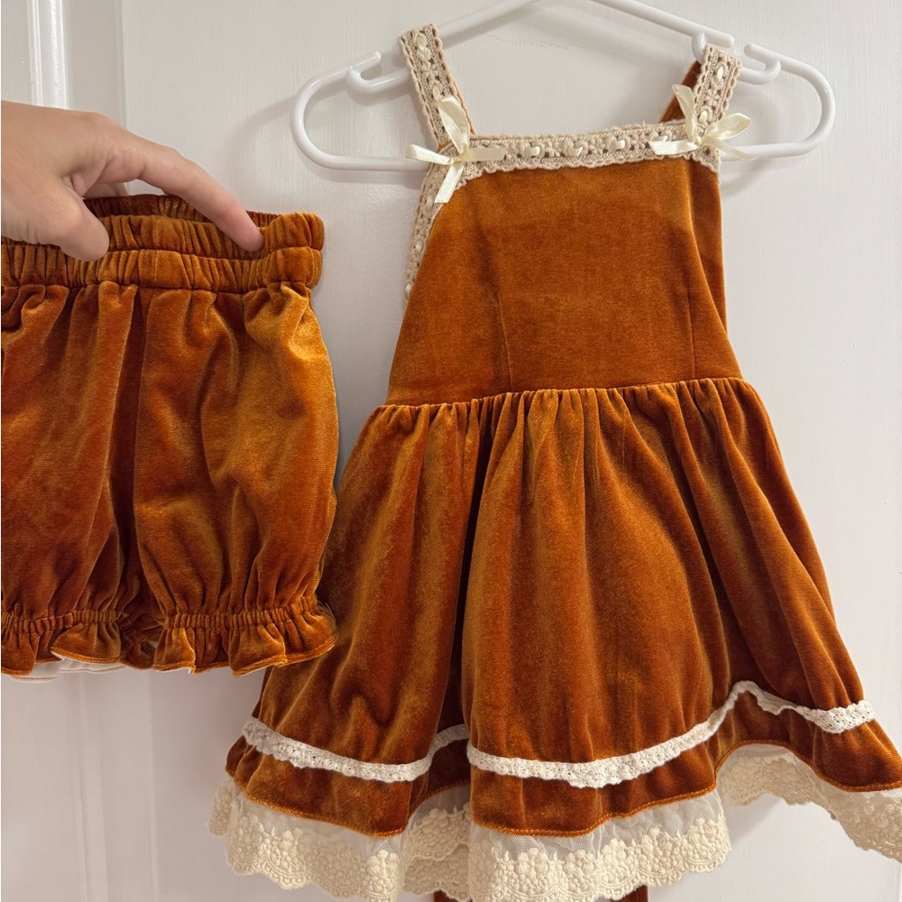 Beautiful Love & Grow Rust velvet colored Dress with bloomers 2T